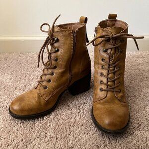 MIA Brown Zip Up Heeled Combat Boots Women's Size 8.5